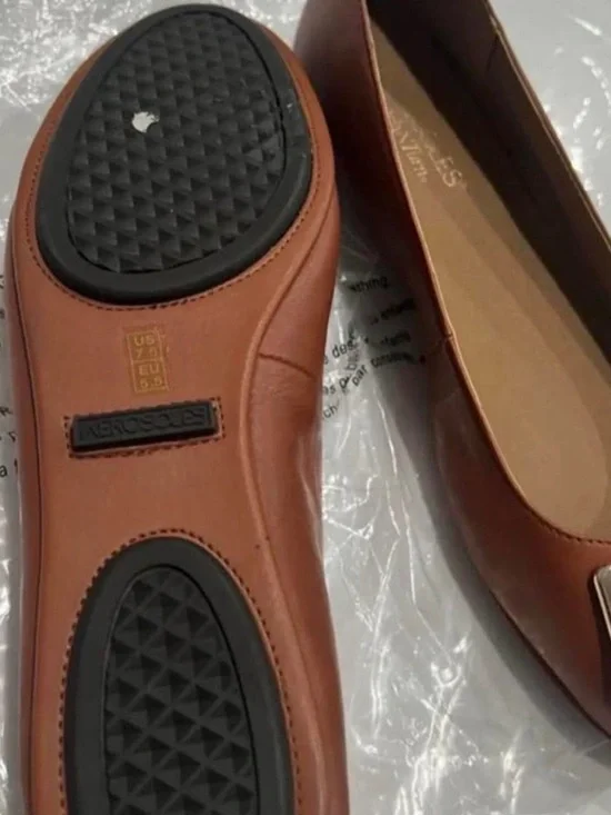 AEROSOLES Tan Leather Flats with Decorative Buckle - Picture 5 of 5